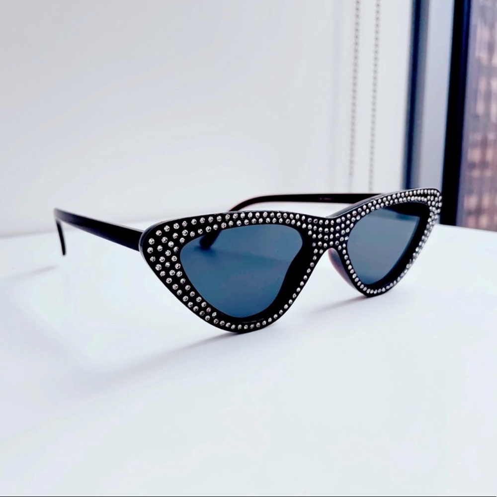Black Cat Eye Sunglasses with Rhinestones